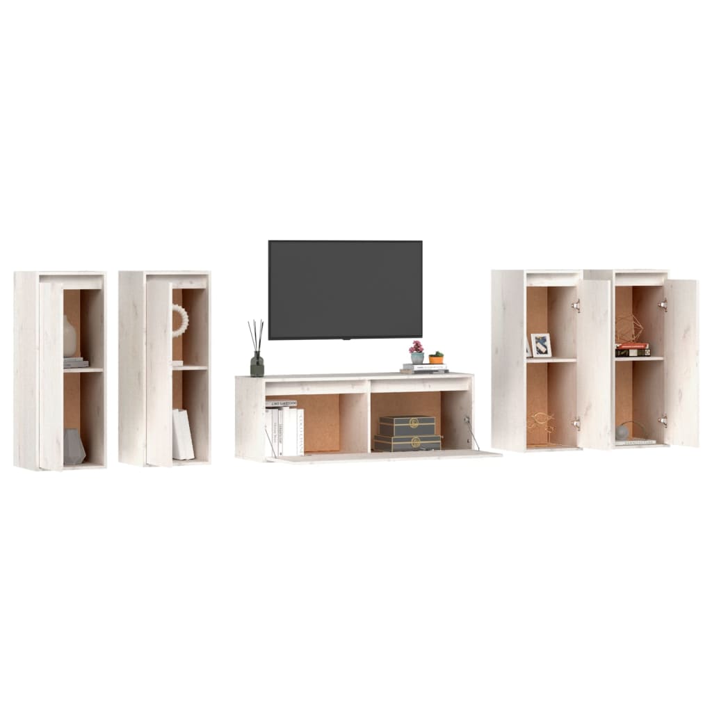 Mobili Porta TV 5 pz Bianchi in Legno Massello di Pino cod mxl 16999