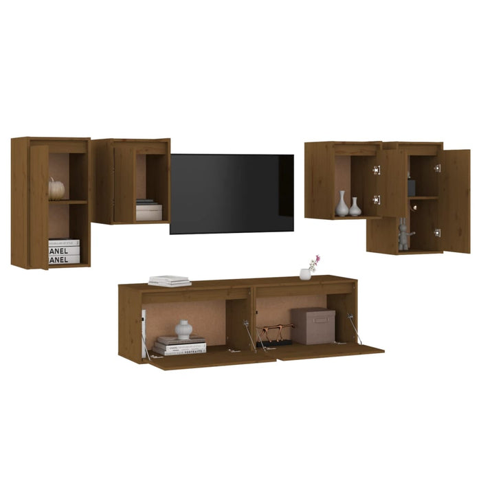 Mobili Porta TV 6 pz Miele in Legno Massello di Pino cod mxl 6526