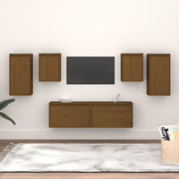 Mobili Porta TV 6 pz Miele in Legno Massello di Pino cod mxl 6526