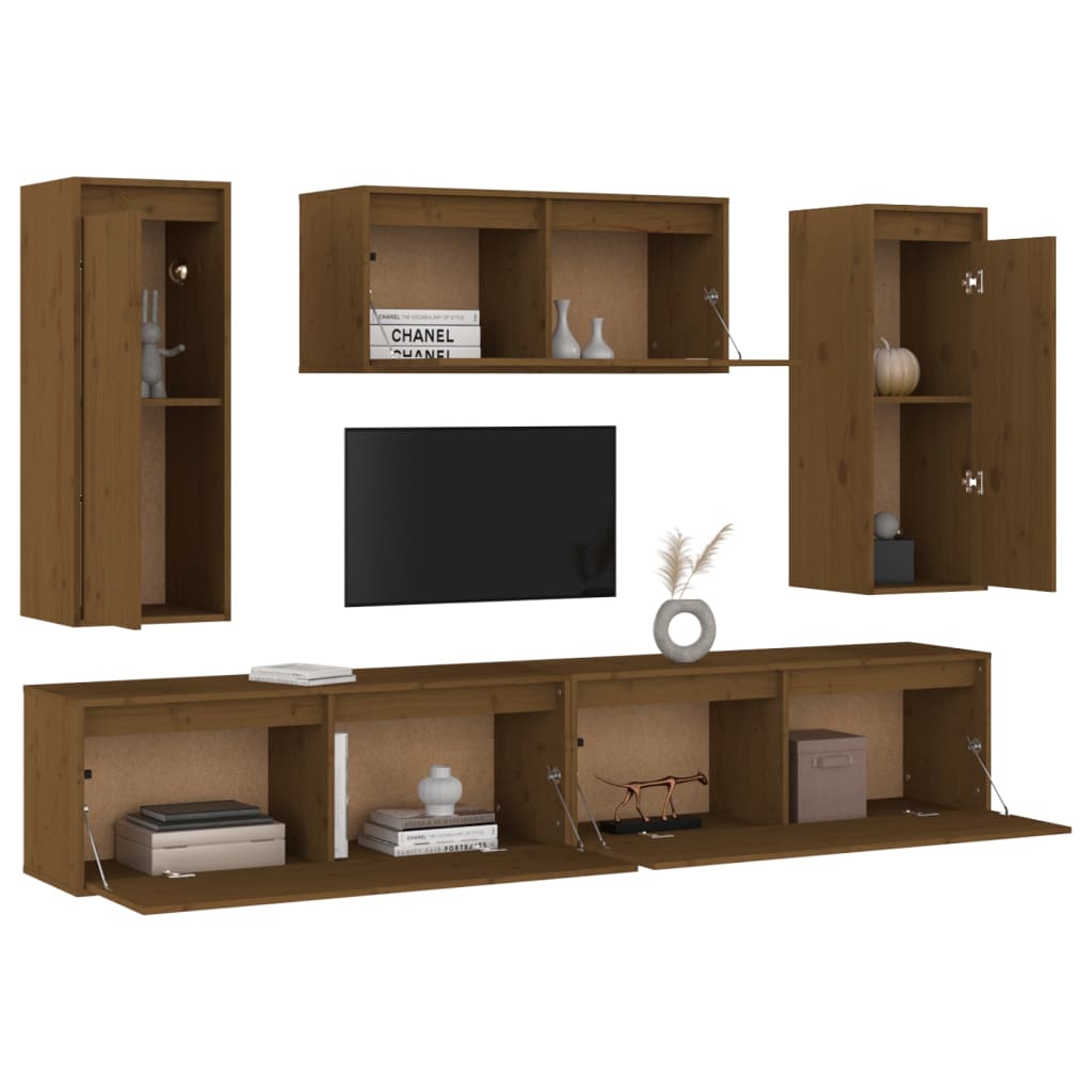 Mobili Porta TV 5 pz ambra in Legno Massello di Pino 3100247