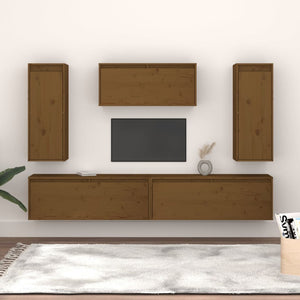 Mobili Porta TV 5 pz ambra in Legno Massello di Pino 3100247
