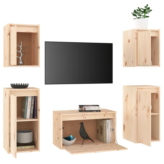 Mobili Porta TV 5 pz in Legno Massello di Pino 3100269