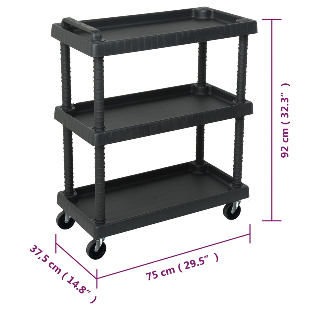 Carrello Attrezzi da Officina a 3 Livelli Nero 75x37,5x92 cm PP 151828