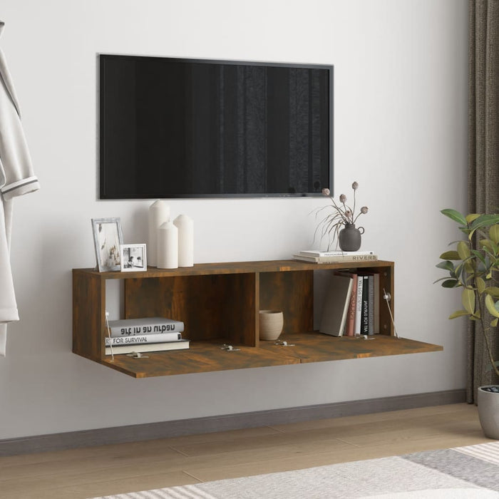 Mobile TV a Parete-Mobile TV a Muro Rovere Fumo 120x30x30cm Legno Ingegnerizzato