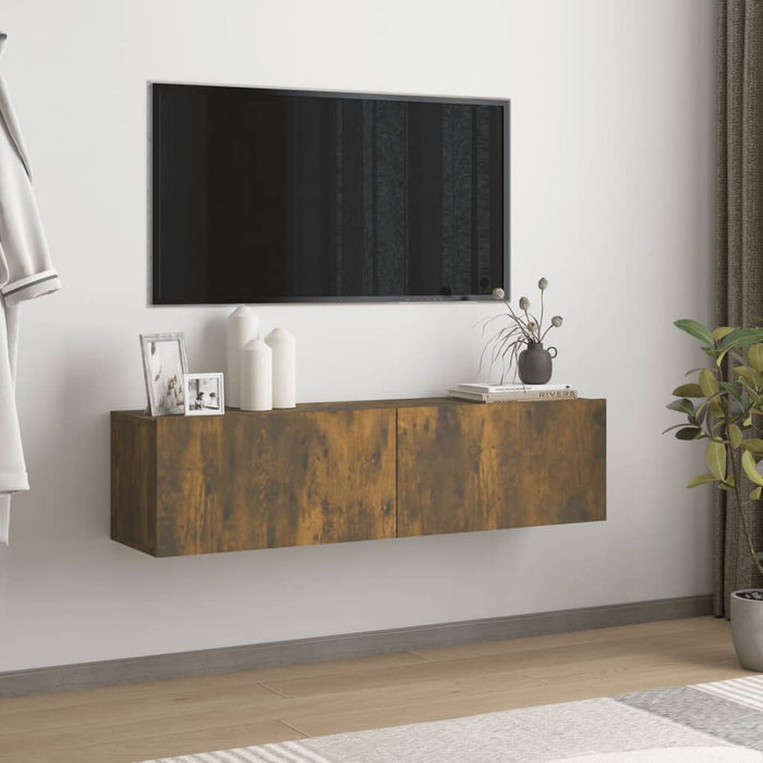 Mobile TV a Parete-Mobile TV a Muro Rovere Fumo 120x30x30cm Legno Ingegnerizzato