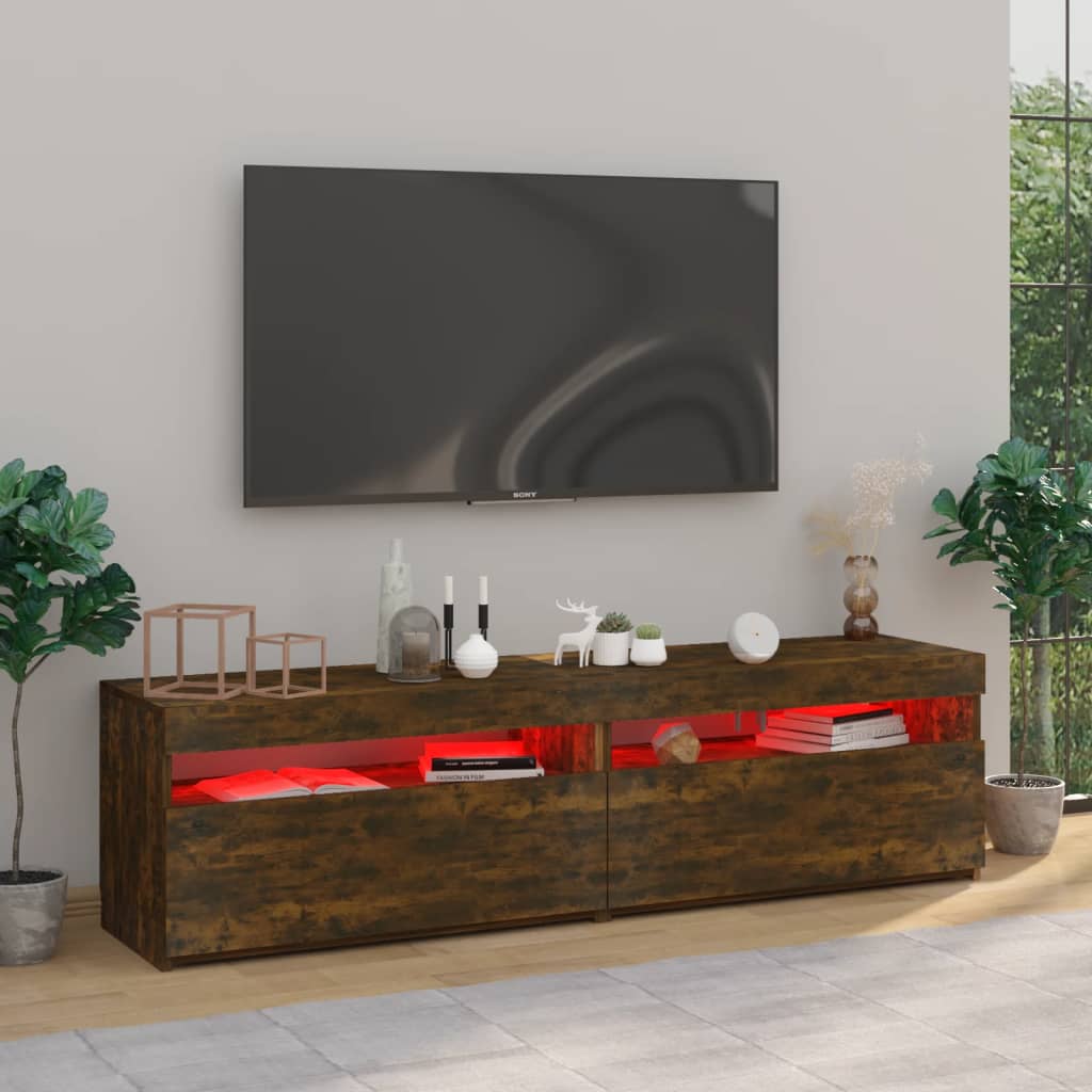 Mobile Porta TV con Luci LED 2pz-Mobile per TV-Credenza TV Rovere Fumo 75x35x40 cm