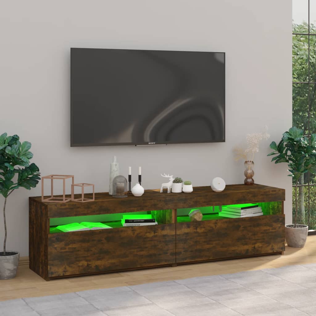 Mobile Porta TV con Luci LED 2pz-Mobile per TV-Credenza TV Rovere Fumo 75x35x40 cm