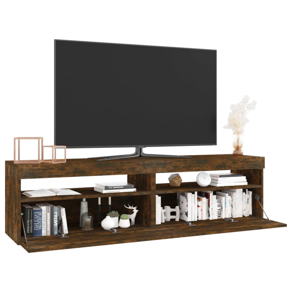 Mobile Porta TV con Luci LED 2pz-Mobile per TV-Credenza TV Rovere Fumo 75x35x40 cm