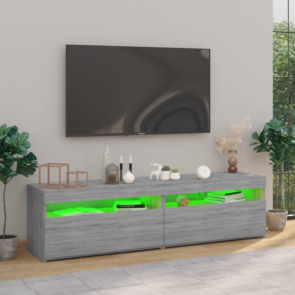 Mobile Porta TV con Luci LED 2pz-Mobile per TV-Credenza TV Grigio Sonoma 75x35x40 cm