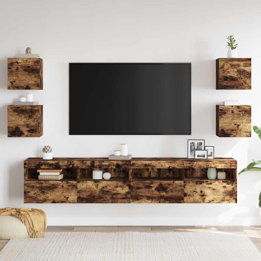 Armadietti TV Montati a Parete 4pz Rovere Fumo 30,5x30x30 cm