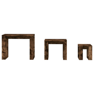 Tavolini Impilabili 3 pz Rovere Fumo in Legno Multistrato 815222