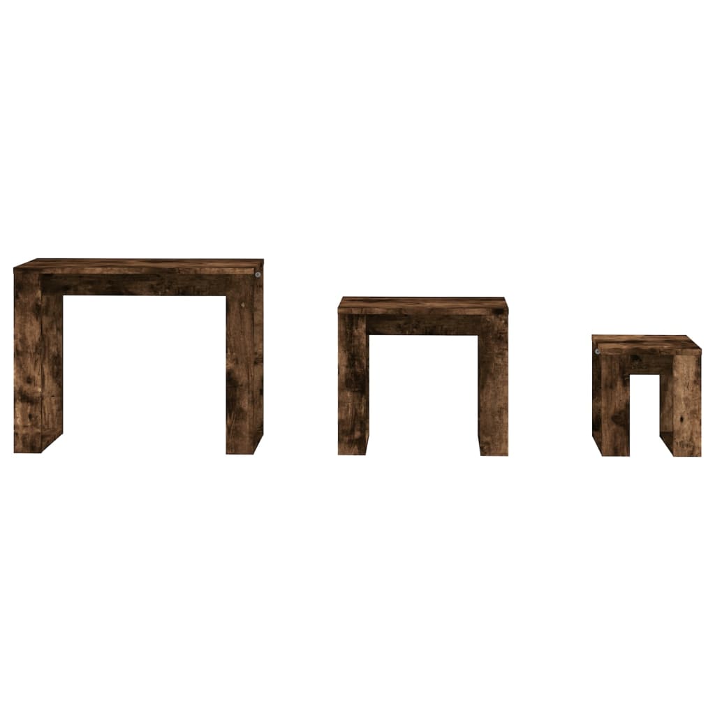 Tavolini Impilabili 3 pz Rovere Fumo in Legno Multistrato cod mxl 17422