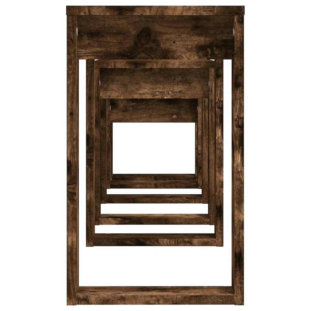 Tavolini Impilabili 3 pz Rovere Fumo in Legno Multistrato 815222