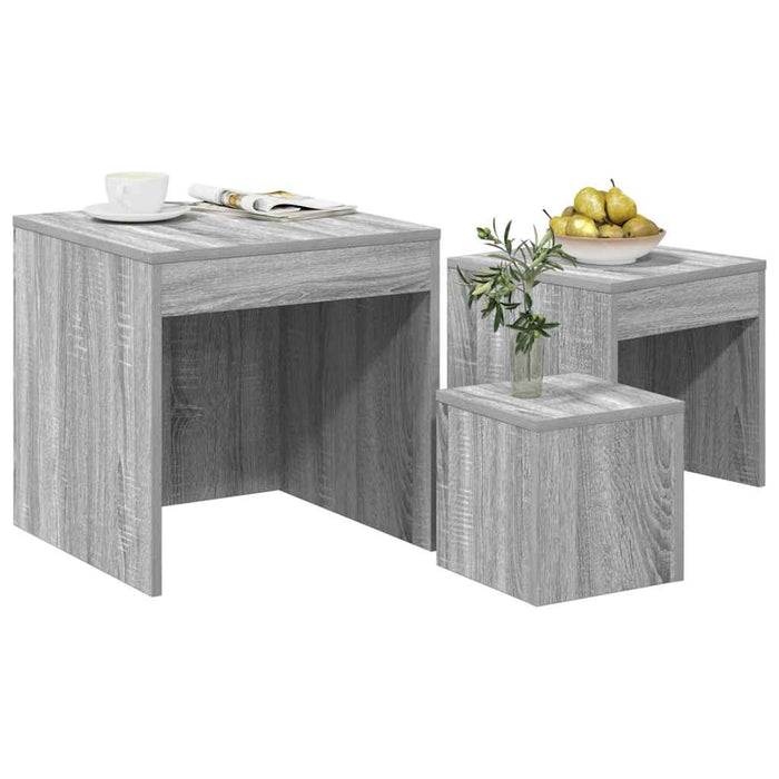 Tavolini Impilabili 3 pz Grigio Sonoma in Legno Multistrato 815226