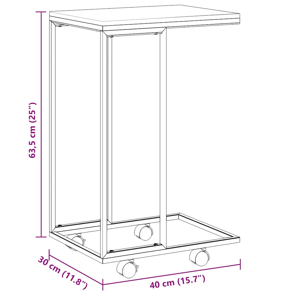 Tavolino con Ruote Nero 40x30x63,5cm in Legno Ingegnerizzato 343097