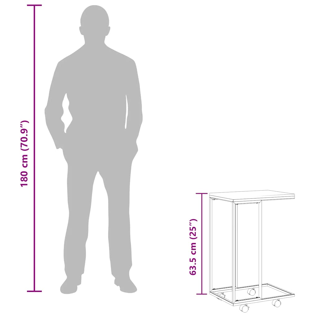 Tavolino con Ruote Nero 40x30x63,5cm in Legno Ingegnerizzato 343097