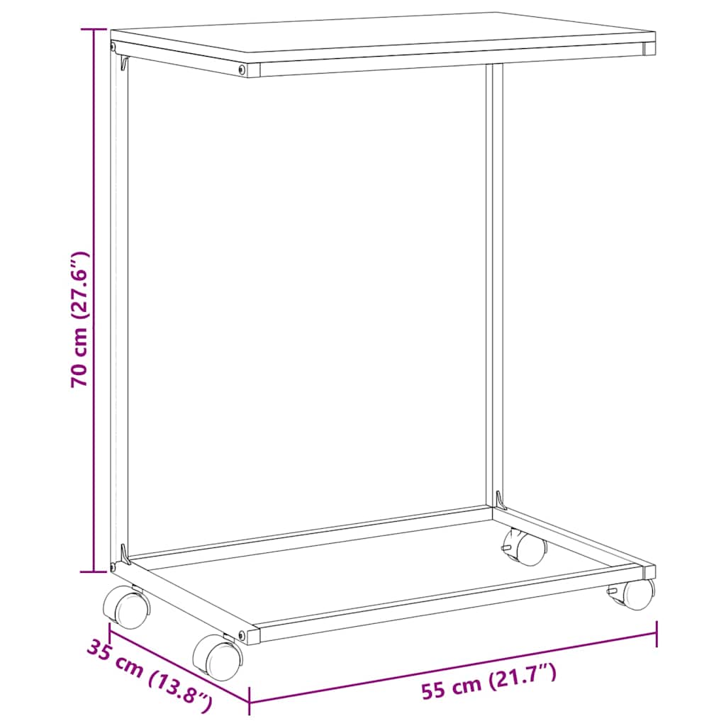 Tavolino con Ruote Nero 55x35x70 cm in Legno Multistrato 343101
