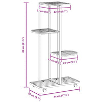 Fioriera a 4 Piani con Ruote 44x23x80 cm Ferro Nero 343115
