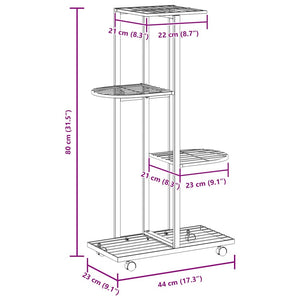Fioriera a 4 Piani con Ruote-Vaso-Contenitore per Piante 44x23x80 cm Ferro Nero