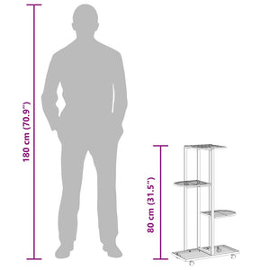 Fioriera a 4 Piani con Ruote 44x23x80 cm Ferro Nero 343115