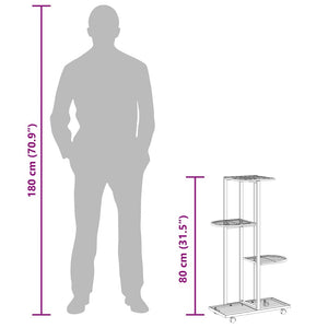 Fioriera a 4 Piani con Ruote 44x23x80 cm Ferro Bianco 343116