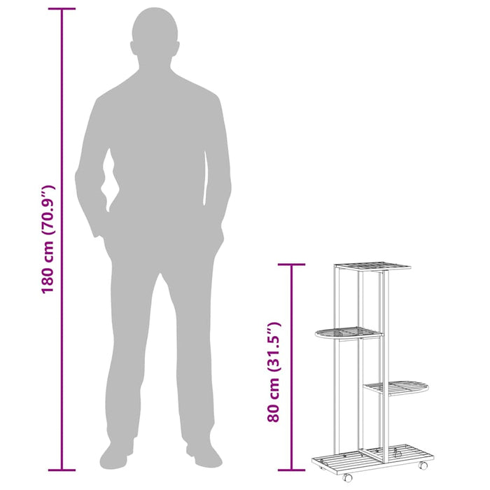 Fioriera a 4 Piani con Ruote 44x23x80 cm Ferro Bianco 343116