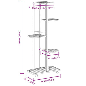 Fioriera a 5 Piani con Ruote-Vaso-Contenitore per Piante 44x23x100 cm Ferro Nero