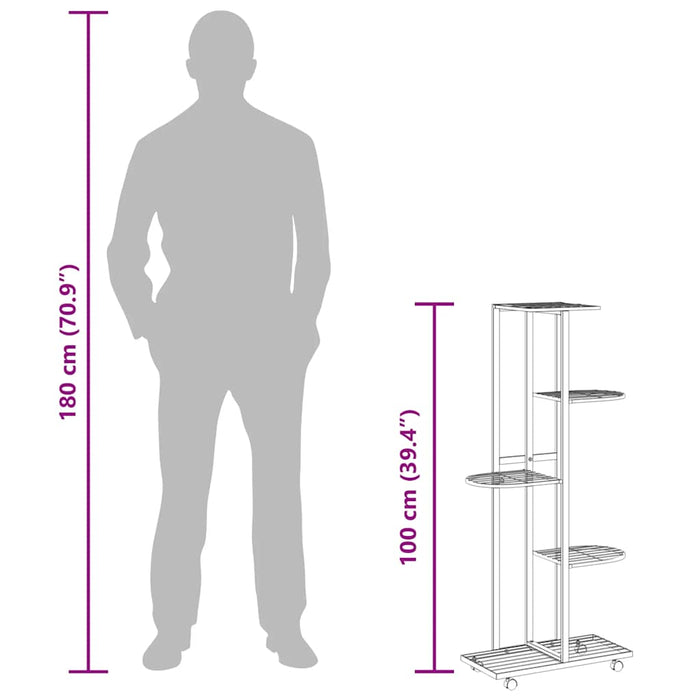 Fioriera a 5 Piani con Ruote 44x23x100 cm Ferro Bianco 343118