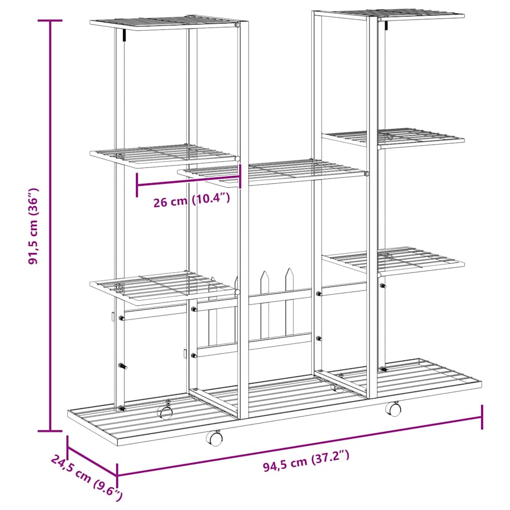Portafiori con Ruote 94,5x24,5x91,5 cm Ferro Nero 343121