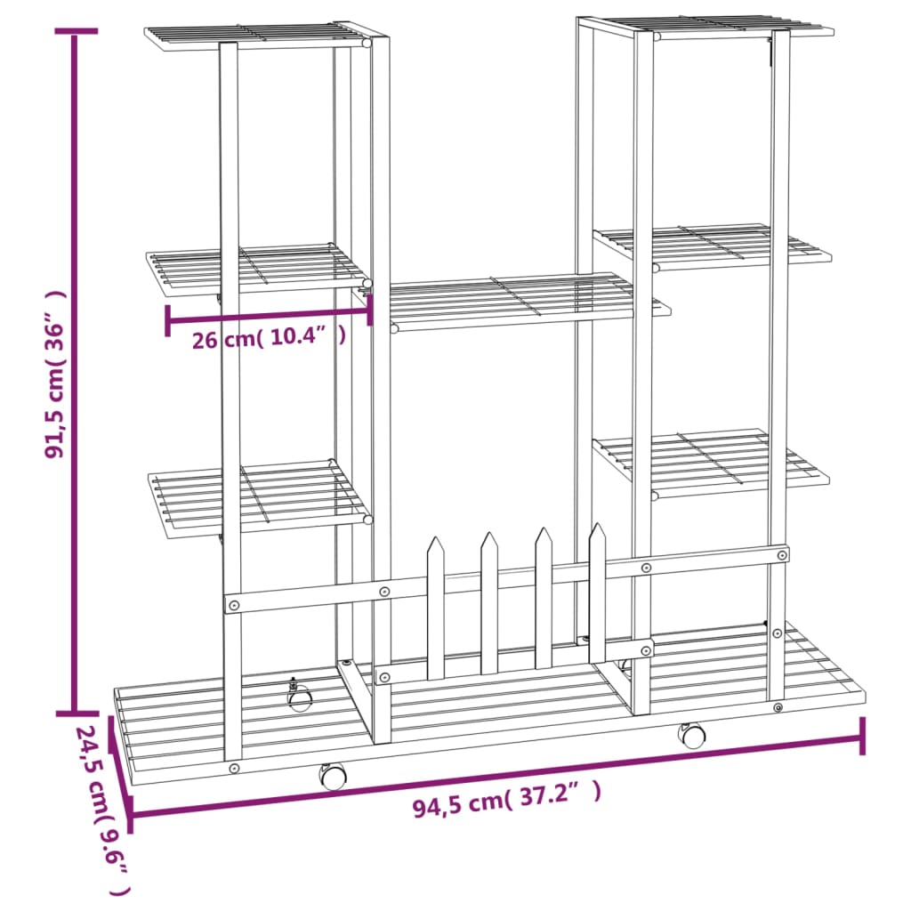 Portafiori con Ruote 94,5x24,5x91,5 cm Ferro Bianco cod mxl 59125