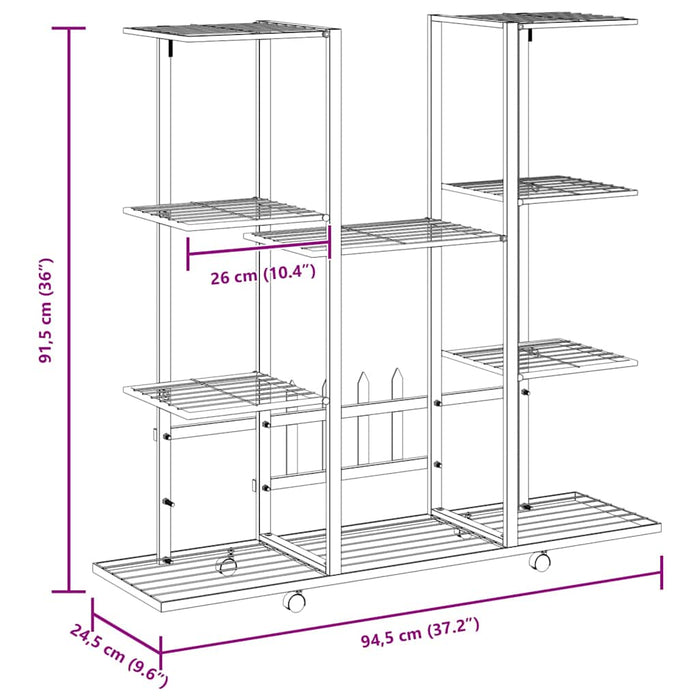 Portafiori con Ruote 94,5x24,5x91,5 cm Ferro Bianco 343122