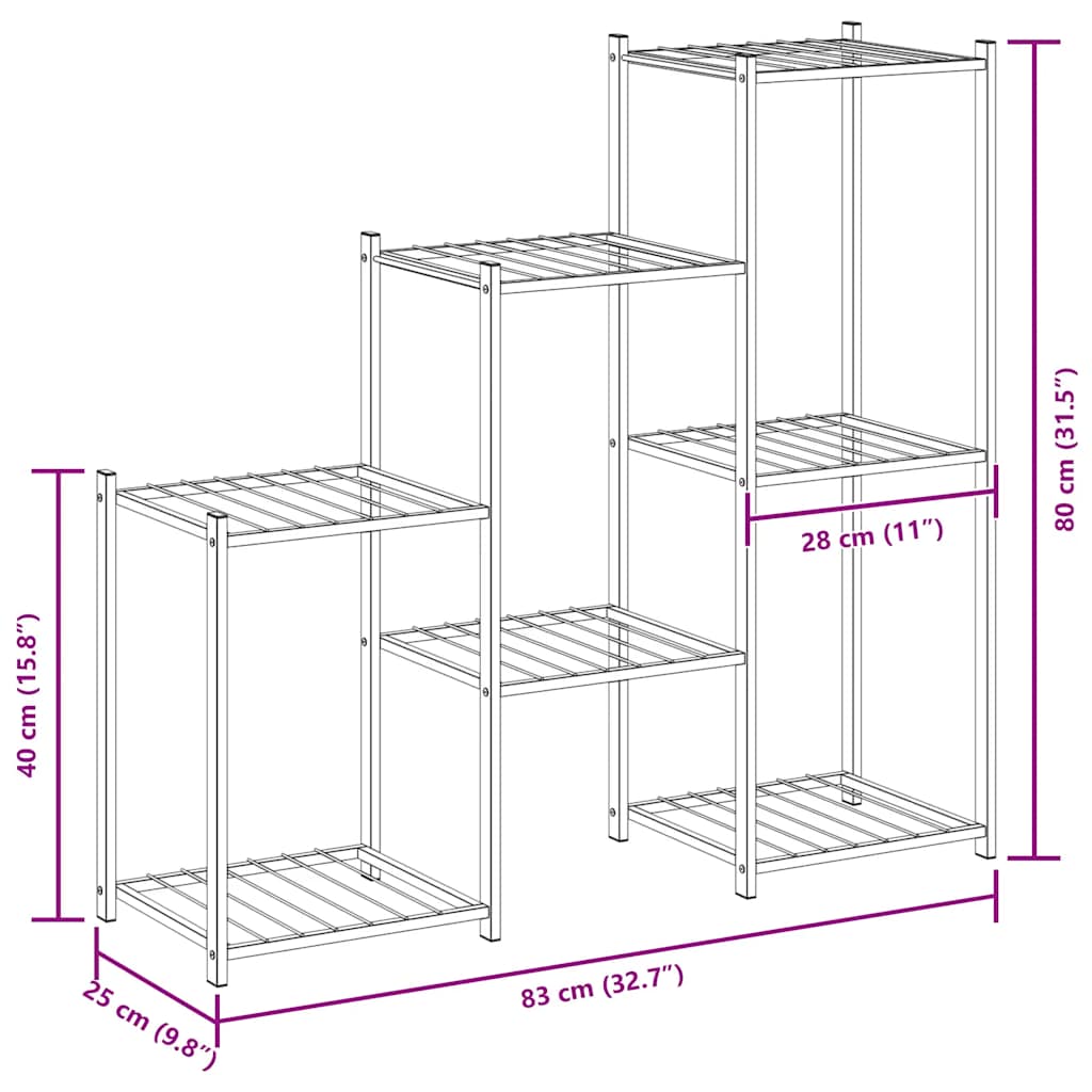 Portafiori 83x25x80 cm Nero in Ferro 343129