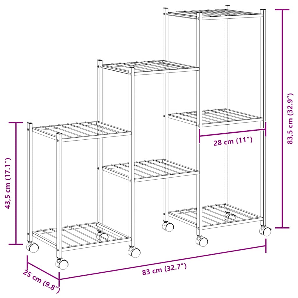 Portafiori con Ruote 83x25x83,5 cm Ferro Nero 343130
