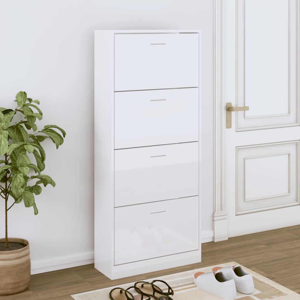 Scarpiera Bianco Lucido 63x24x147 cm in Legno Multistrato 342546