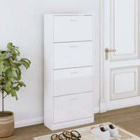 Scarpiera Bianco Lucido 63x24x147 cm in Legno Multistrato 342546