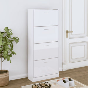 Scarpiera Bianco Lucido 63x24x147 cm in Legno Multistrato 342546