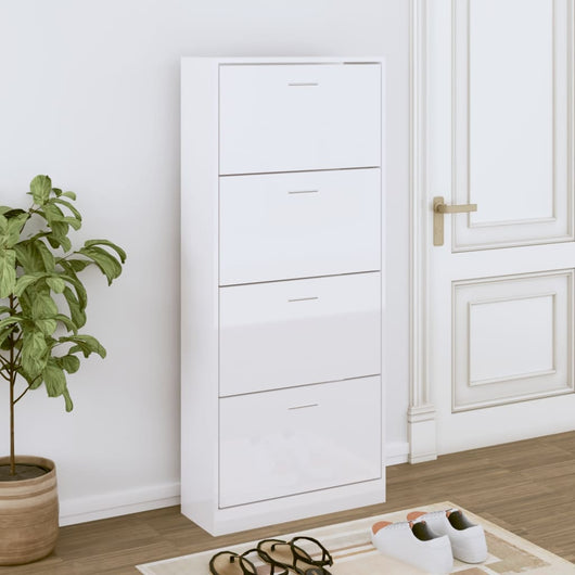 Scarpiera Bianco Lucido 63x24x147 cm in Legno Multistrato 342546