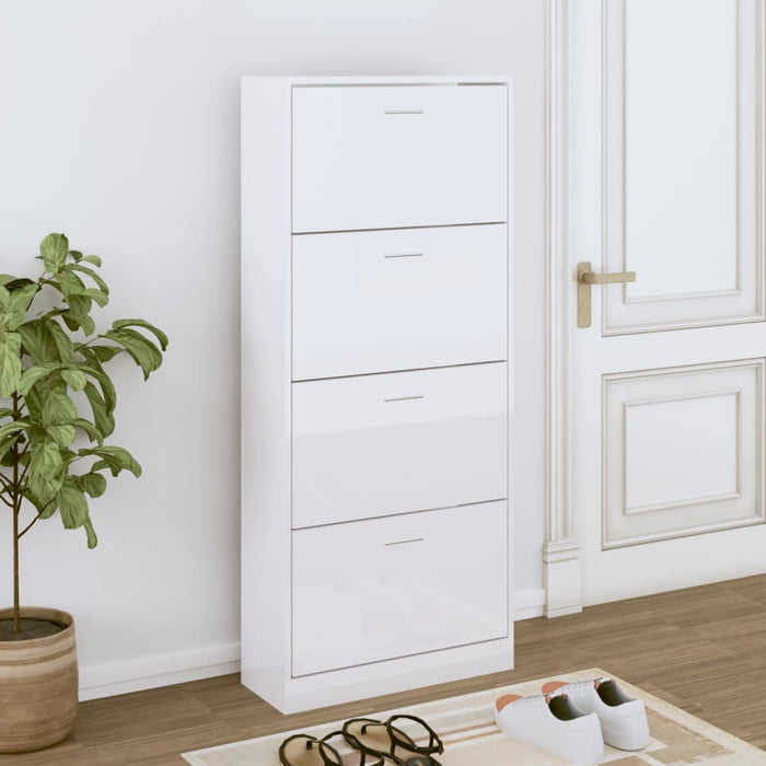 Scarpiera Bianco Lucido 63x24x147 cm in Legno Multistrato 342546