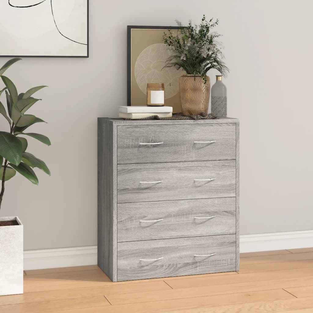 Credenza con 4 Cassetti 60x30,5x71 cm Grigio sonoma 342581