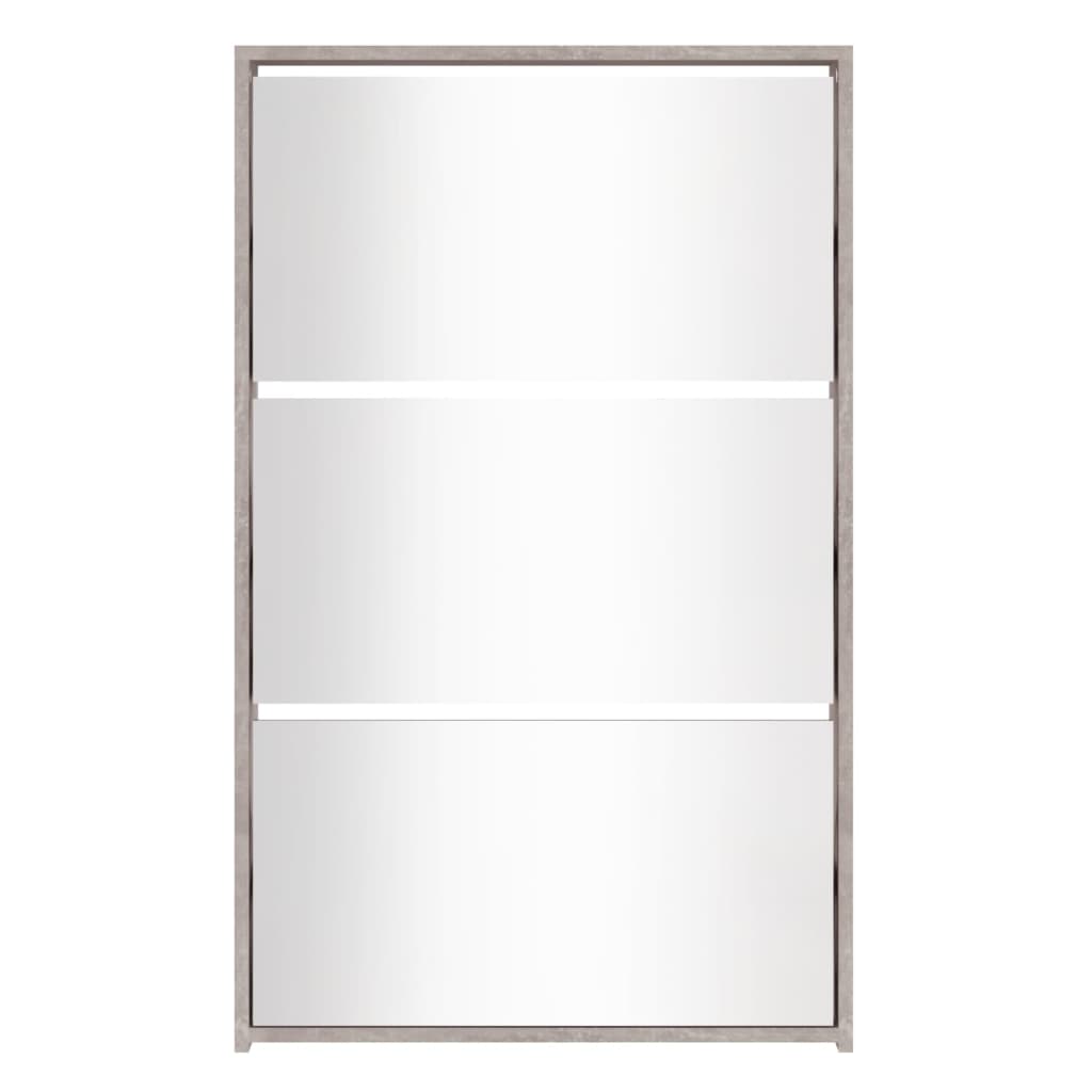 Scarpiera con Specchio a 3 Livelli Grigio cemento 63x17x102,5cm