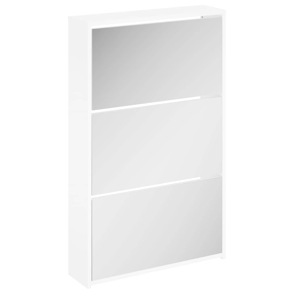 Scarpiera con Specchio 3 Strati Bianco Lucido 63x17x102,5 cm 342637
