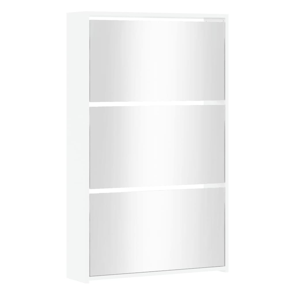 Scarpiera con Specchio 3 Strati Bianco Lucido 63x17x102,5 cm 342637
