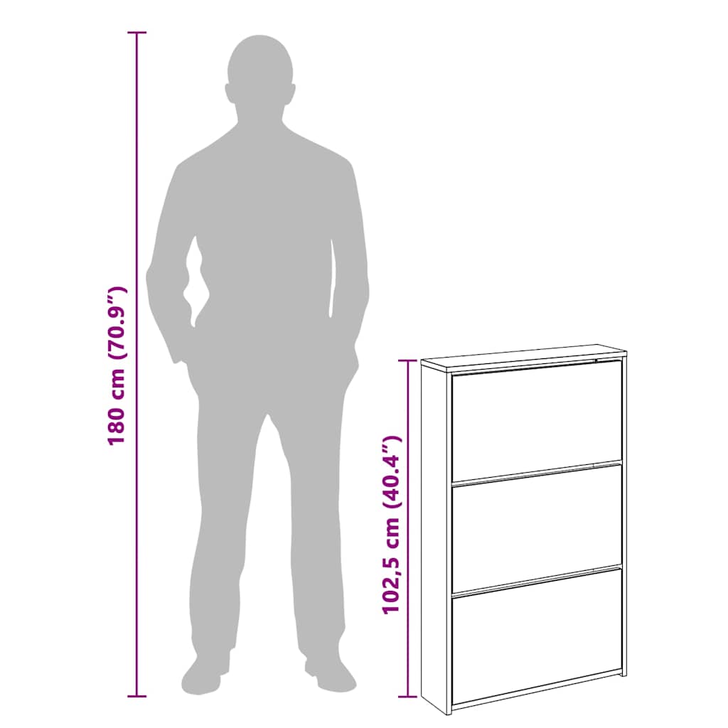 Scarpiera con Specchio a 3 Livelli Rovere fumo 63x17x102,5 cm 342638