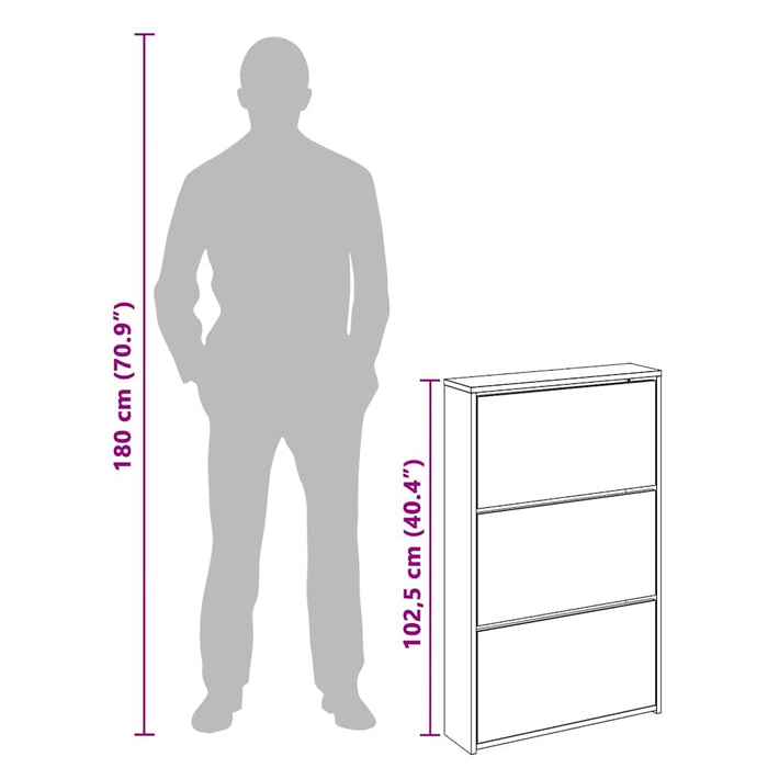 Scarpiera con Specchio a 3 Livelli Rovere fumo 63x17x102,5 cm 342638