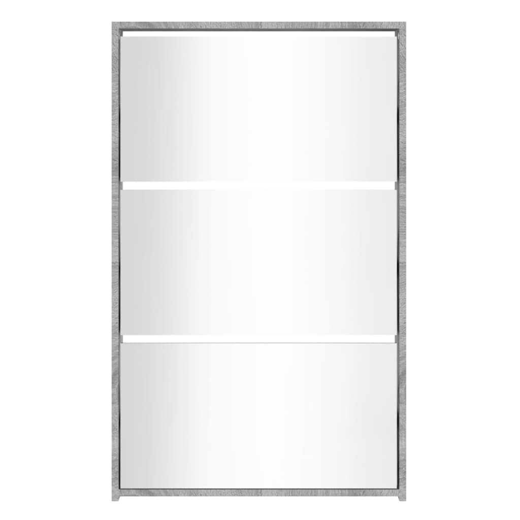 Scarpiera con Specchio a 3 Livelli Grigio sonoma 63x17x102,5 cm