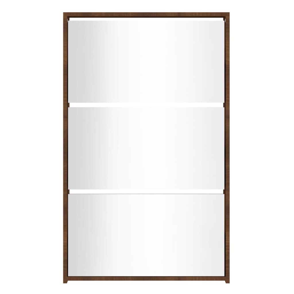 Scarpiera con Specchio a 3 Livelli Rovere marrone 63x17x102,5cm