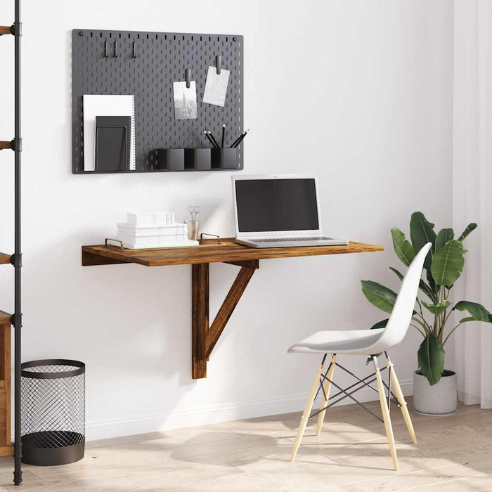 Tavolino-Tavolino da soggiorno-Tavolo Parete Pieghevole Rovere Fumo 100x60x56 cm Multistrato