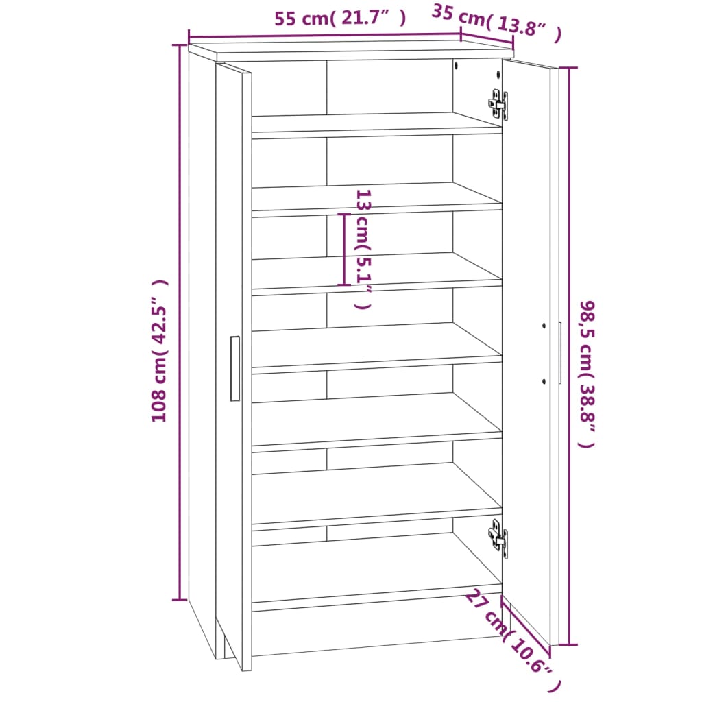 Scarpiera Grigio Sonoma 55x35x108 cm in Legno Multistrato 342669