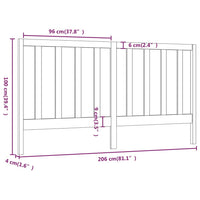 Testiera per Letto Bianca 206x4x100 cm Legno Massello di Pino 817711
