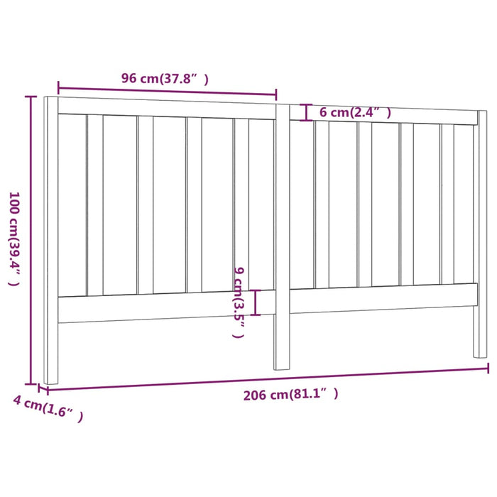 Testiera per Letto-Testata-Testiera Decorativa Nera 206x4x100 cm in Legno Massello di Pino 421359